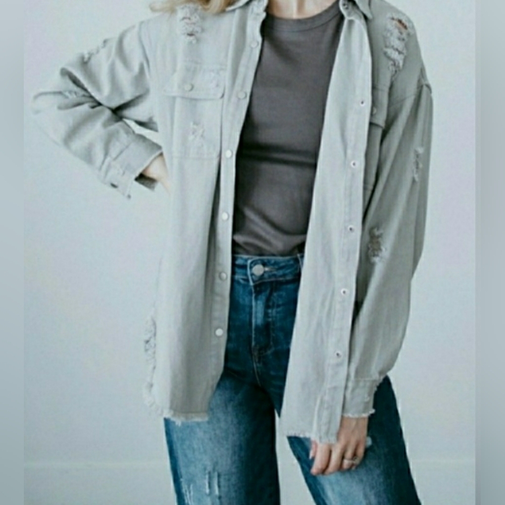 HEYDAY CASUAL CLASSIC DISTRESSED SHACKET